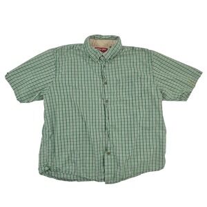 Wrangler Mens XL Green Plaid Short Sleeve Button Down Cotton Shirt Pocket